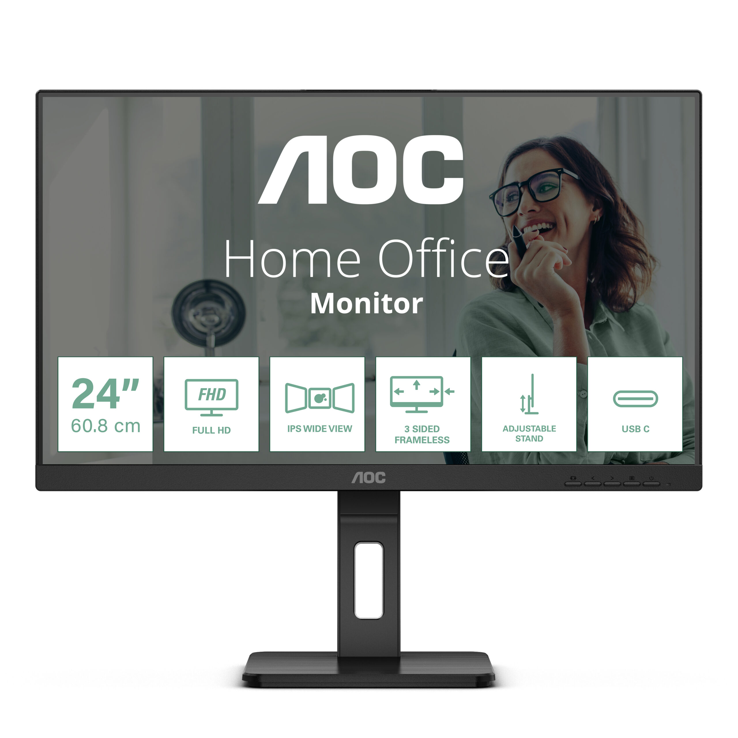 Monitor AOC 23.8″ 24P3CV IPS FHD 75Hz c/ Ajuste em altura