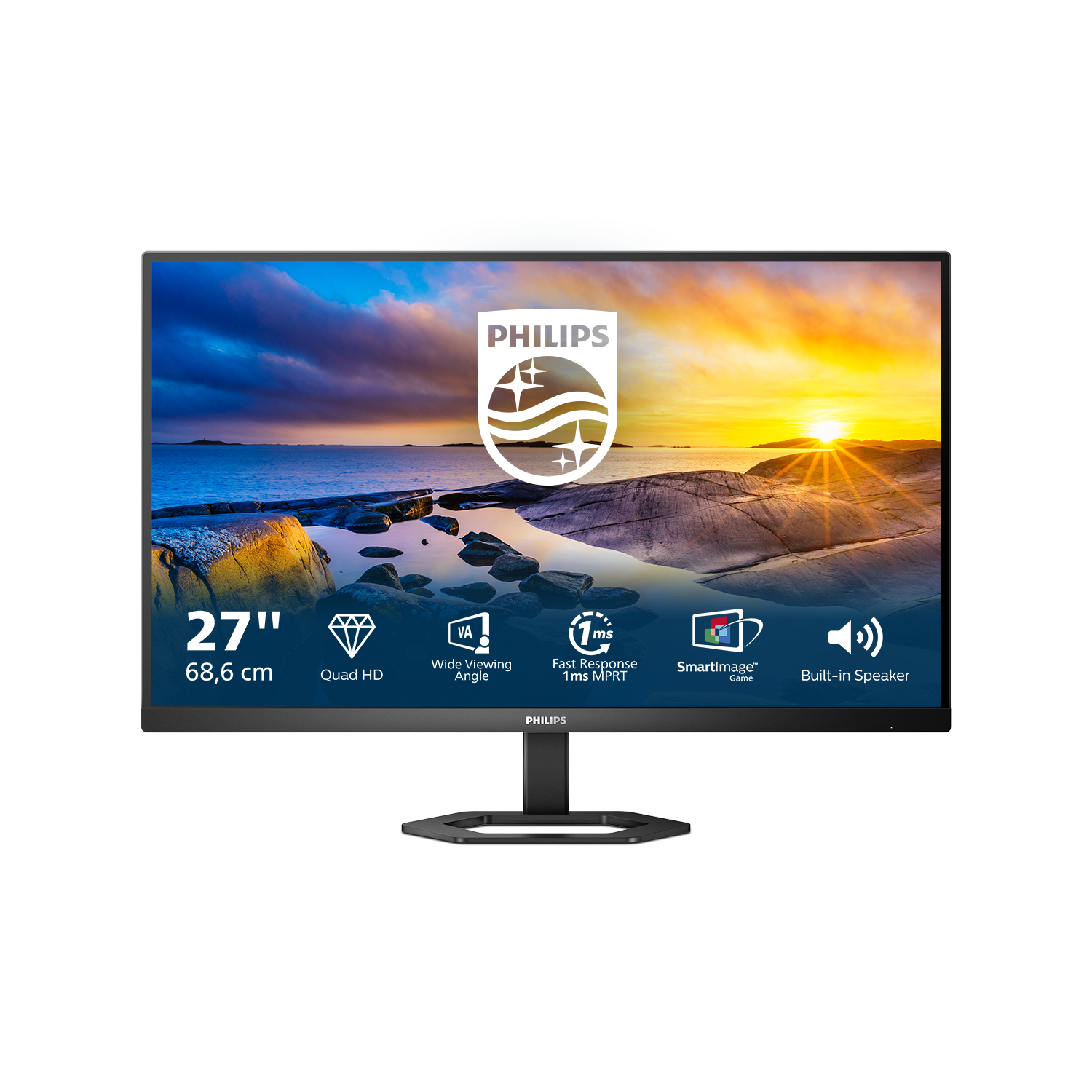 Monitor Philips 27″ 27E1N5500LA VA QHD 75Hz 1ms c/colunas + Aj. Altura
