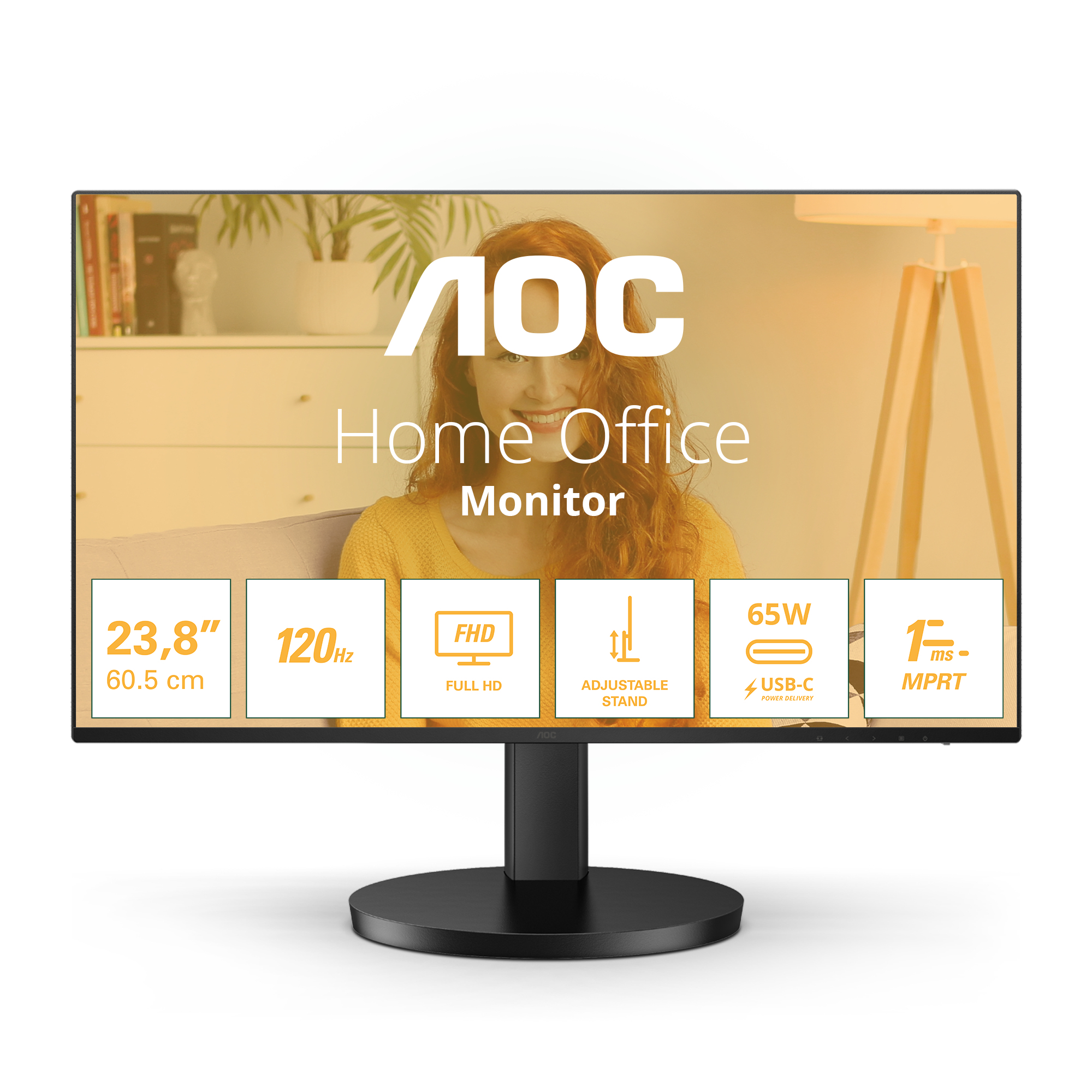 Monitor AOC 24″ 24B3CF2 IPS FHD 100Hz 1ms USB-C (65W) c/colunas Ajuste Completo