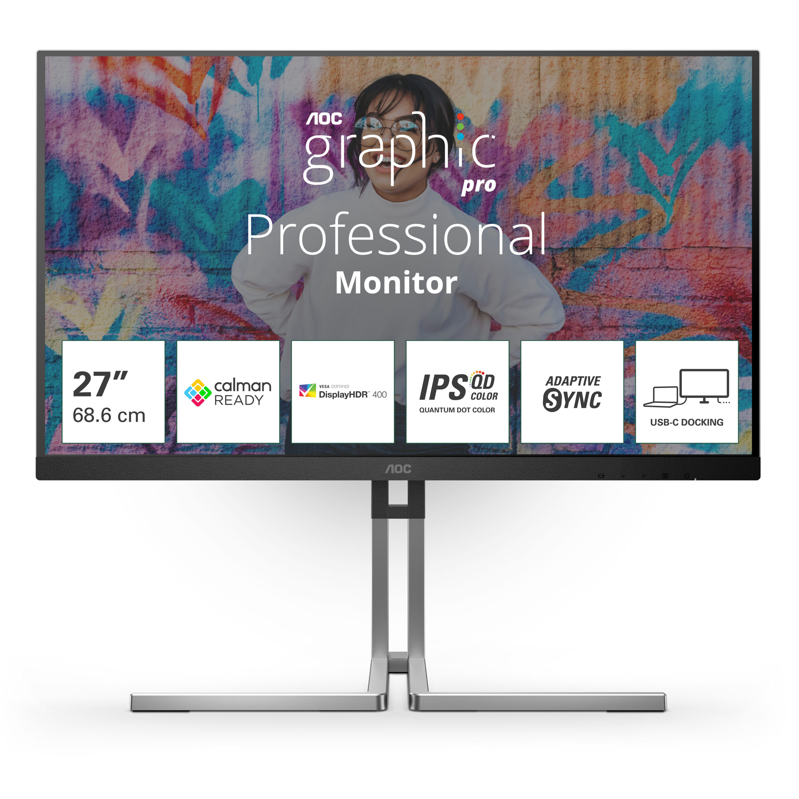 Monitor AOC 27″ Q27U3CV IPS QHD 75Hz USB-C (PD65W) USB-C Docking
