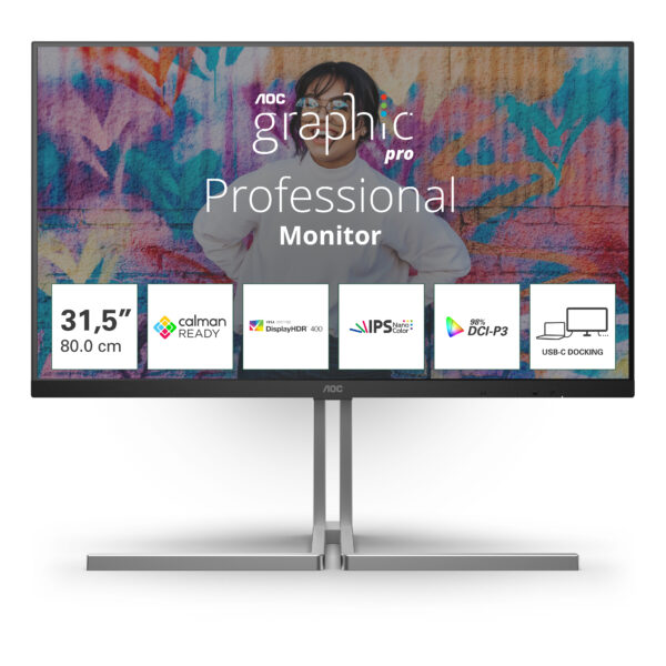 Monitor AOC Graphic Pro 32″ U32U3CV Nano IPS 4K 60Hz USB-C (PD90W) DisplayHDR 400